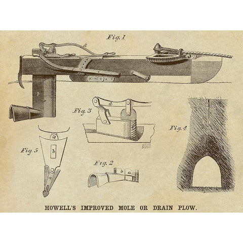 Howells Improved Mole or Drain Plow White Modern Wood Framed Art Print by Inventions