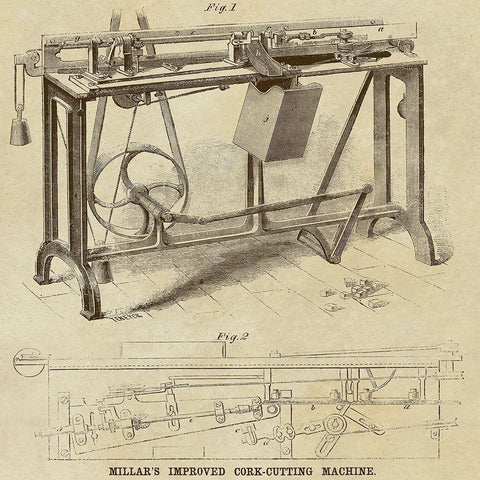 Millars Improved Cork Cutting Machine Gold Ornate Wood Framed Art Print with Double Matting by Inventions