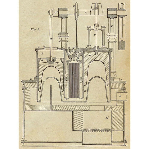 Steam Power Piston Chamber Cutaway Black Modern Wood Framed Art Print with Double Matting by Inventions