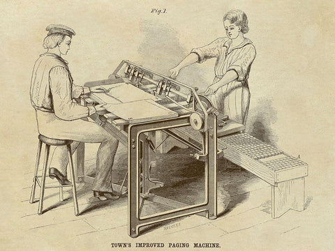 Towns Improved Paging Machine Black Ornate Wood Framed Art Print with Double Matting by Inventions