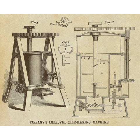 Tiffanys Improved Tile Making Machine Black Modern Wood Framed Art Print with Double Matting by Inventions