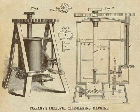 Tiffanys Improved Tile Making Machine White Modern Wood Framed Art Print with Double Matting by Inventions