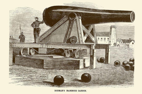 Rodmans Mammoth Cannon Black Ornate Wood Framed Art Print with Double Matting by Inventions