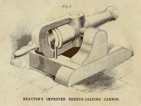 Braytons Improved Breech-loading Cannon Black Ornate Wood Framed Art Print with Double Matting by Inventions