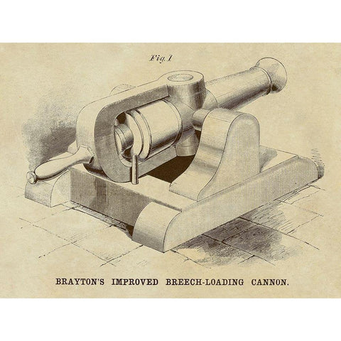 Braytons Improved Breech-loading Cannon White Modern Wood Framed Art Print by Inventions