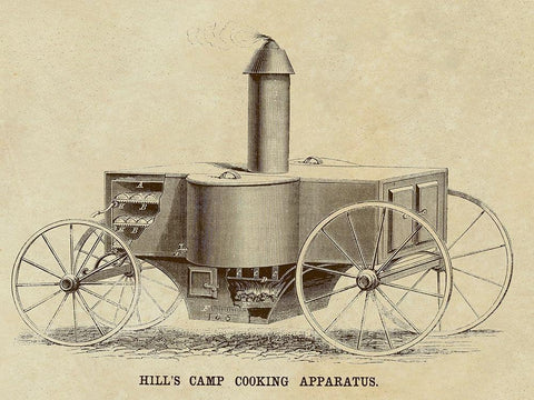 Hills Camp Cooking Apparatus Black Ornate Wood Framed Art Print with Double Matting by Inventions