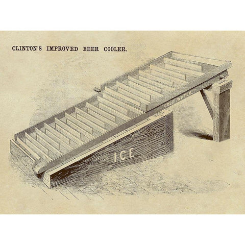 Clintons Improved Beer Cooler Gold Ornate Wood Framed Art Print with Double Matting by Inventions