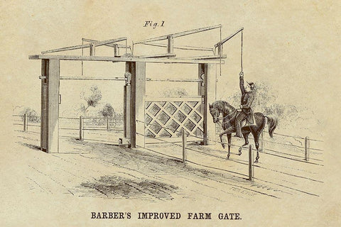 Barbers Improved Farm Gate Black Ornate Wood Framed Art Print with Double Matting by Inventions