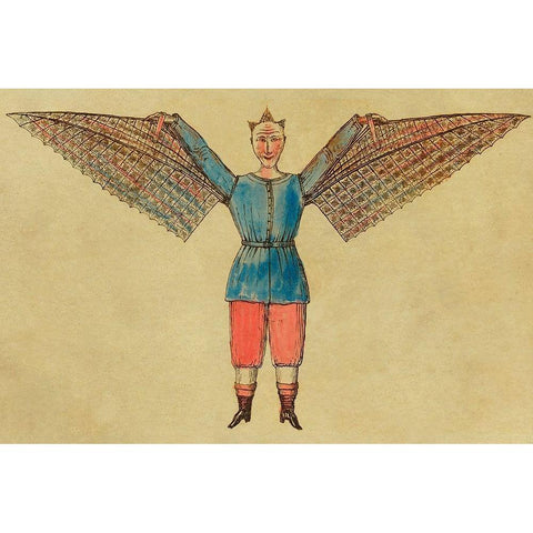 Man with Wings Gold Ornate Wood Framed Art Print with Double Matting by Inventions