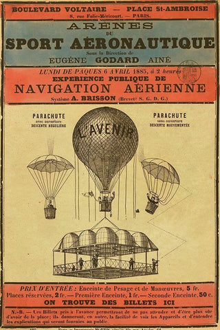 Broadside Announcement of a Balloon Ascension Black Ornate Wood Framed Art Print with Double Matting by Inventions