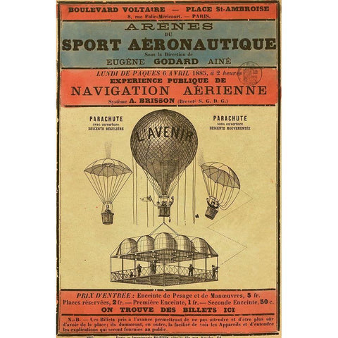 Broadside Announcement of a Balloon Ascension Gold Ornate Wood Framed Art Print with Double Matting by Inventions