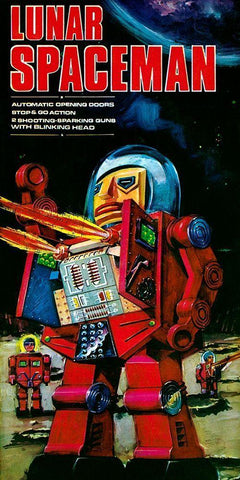 Lunar Spaceman White Modern Wood Framed Art Print with Double Matting by Retrobot