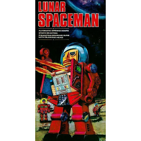 Lunar Spaceman Black Modern Wood Framed Art Print with Double Matting by Retrobot