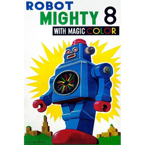 Robot Mighty 8 with Magic Color Black Modern Wood Framed Art Print with Double Matting by Retrobot