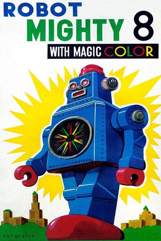 Robot Mighty 8 with Magic Color White Modern Wood Framed Art Print with Double Matting by Retrobot