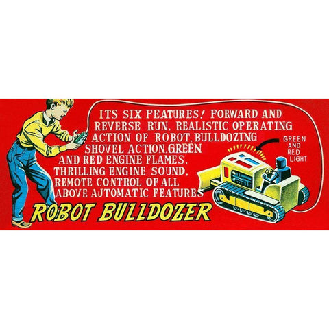 Robot Bulldozer - Six Features Gold Ornate Wood Framed Art Print with Double Matting by Retrobot