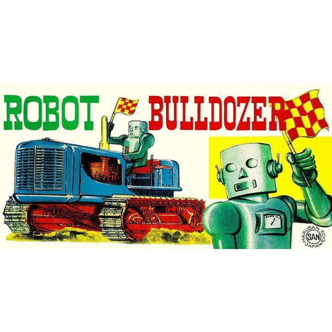 Robot Bulldozer Black Modern Wood Framed Art Print with Double Matting by Retrobot