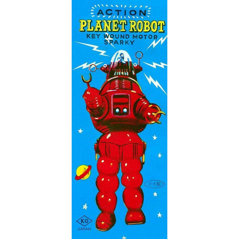 Action Planet Robot Black Modern Wood Framed Art Print with Double Matting by Retrobot