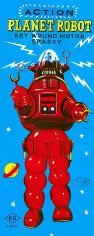 Action Planet Robot Black Ornate Wood Framed Art Print with Double Matting by Retrobot