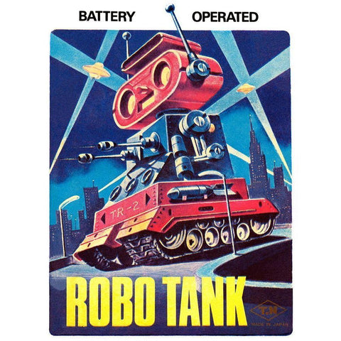 Robo Tank Black Modern Wood Framed Art Print with Double Matting by Retrobot