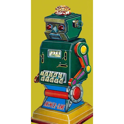 Answer Game Robot Gold Ornate Wood Framed Art Print with Double Matting by Retrobot