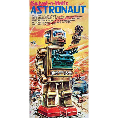 Swivel-o-Matic Astronaut White Modern Wood Framed Art Print by Retrobot