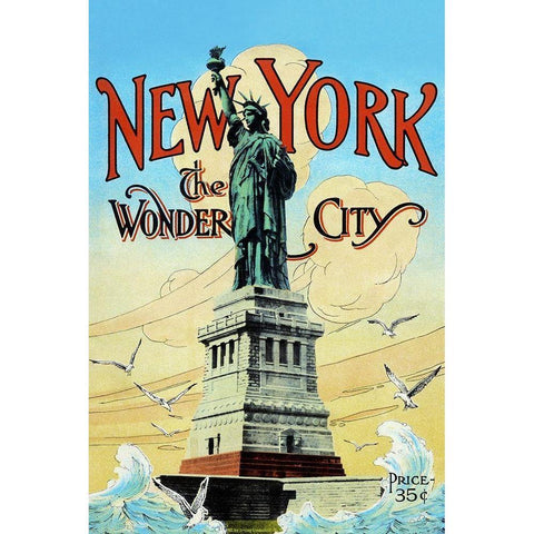 New York; The Wonder City White Modern Wood Framed Art Print by Retrotravel