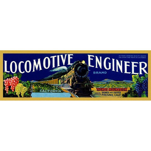 Locomotive Engineer Brand California Grapes Gold Ornate Wood Framed Art Print with Double Matting by Retrotravel