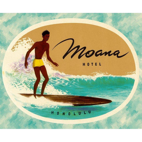 Moana Hotel Luggage Label Gold Ornate Wood Framed Art Print with Double Matting by Retrotravel