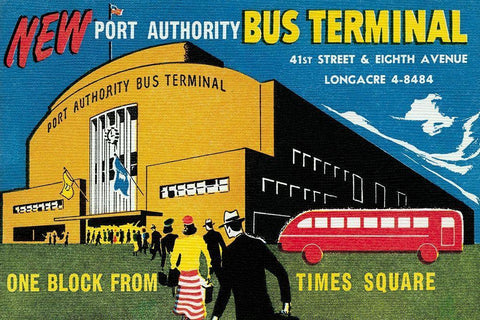 New Port Authority Bus Terminal Black Ornate Wood Framed Art Print with Double Matting by Retrotravel