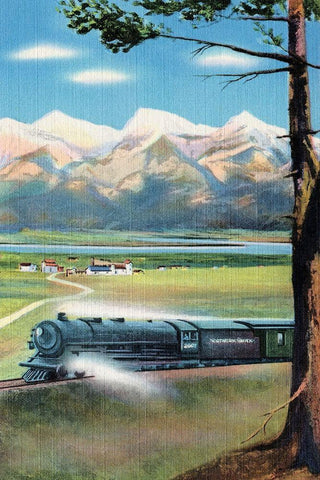 Northern Pacific Scenic Route Black Ornate Wood Framed Art Print with Double Matting by Retrotravel