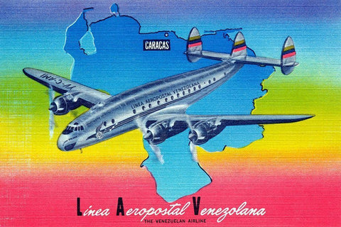 Linea Aeropostal Venezolana; The Venezuelan Airline Black Ornate Wood Framed Art Print with Double Matting by Retrotravel