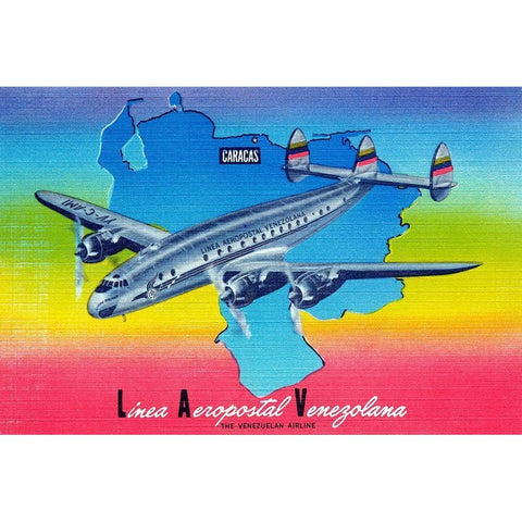 Linea Aeropostal Venezolana; The Venezuelan Airline Black Modern Wood Framed Art Print with Double Matting by Retrotravel