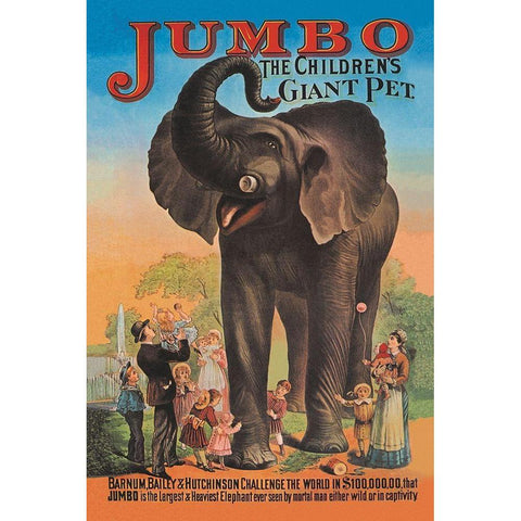 Jumbo - The Childrens Giant Pet Black Modern Wood Framed Art Print by Vintage Elephant