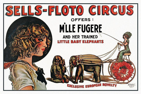 Sells-Floto Circus White Modern Wood Framed Art Print with Double Matting by Vintage Elephant