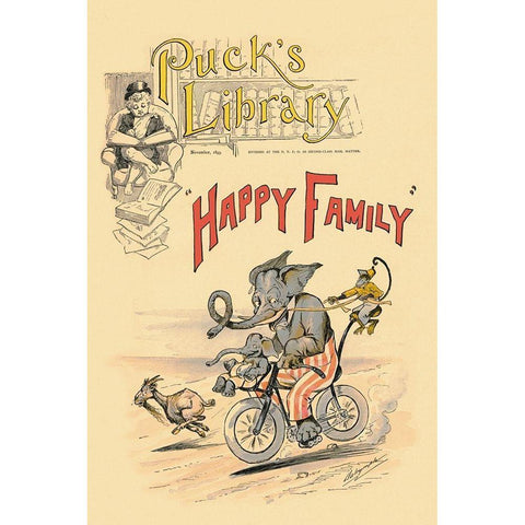 Happy Family Black Modern Wood Framed Art Print with Double Matting by Vintage Elephant