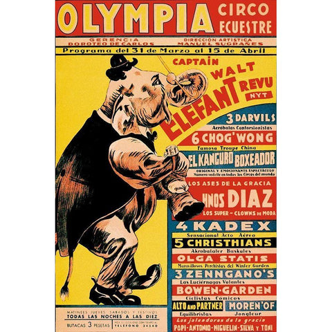 Olympia Circo Ecuestre - Olympia Circus Black Modern Wood Framed Art Print with Double Matting by Vintage Elephant