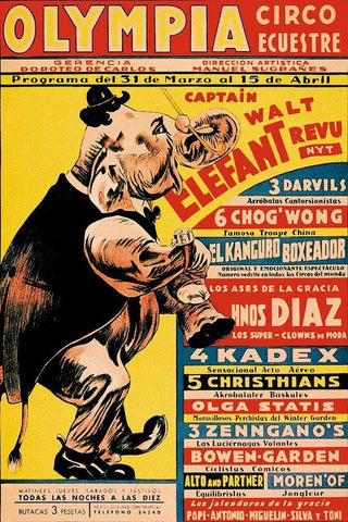 Olympia Circo Ecuestre - Olympia Circus Black Ornate Wood Framed Art Print with Double Matting by Vintage Elephant