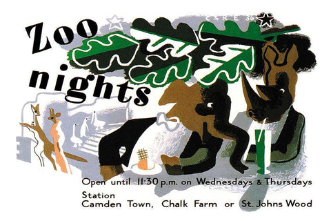 Zoo Nights White Modern Wood Framed Art Print with Double Matting by Vintage Elephant