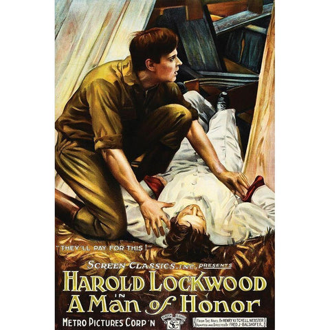 Movie Poster: Harold Lockwood - A Man of Honor Gold Ornate Wood Framed Art Print with Double Matting by Unknown 20th Century American Illustrator
