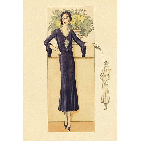 Daytime Dress in Navy White Modern Wood Framed Art Print by Vintage Fashion