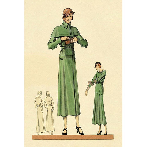 Emerald Dress and Overcoat Gold Ornate Wood Framed Art Print with Double Matting by Vintage Fashion