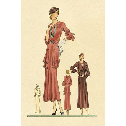 Pink Daytime Dress and Overcoat White Modern Wood Framed Art Print by Vintage Fashion