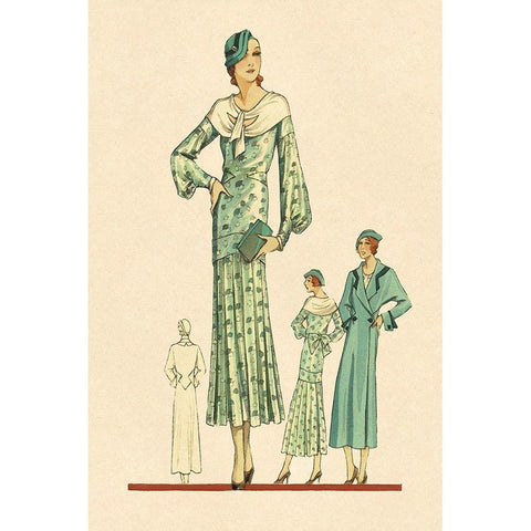 Daytime Dress in Fern with Overcoat Black Modern Wood Framed Art Print by Vintage Fashion