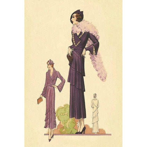 Modern Violet Dress with Boa Black Modern Wood Framed Art Print with Double Matting by Vintage Fashion