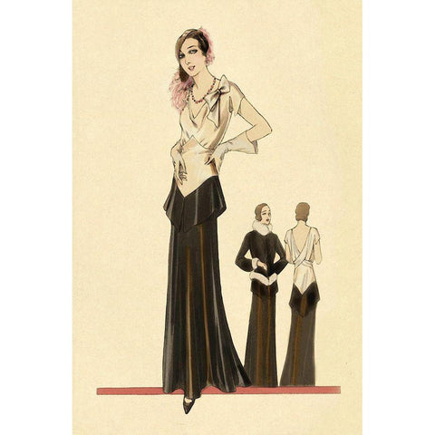 Eveningwear in Black and White Black Modern Wood Framed Art Print with Double Matting by Vintage Fashion