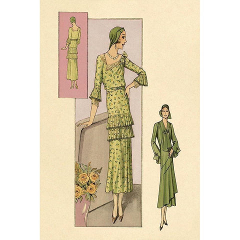 Green Daytime Fashions White Modern Wood Framed Art Print by Vintage Fashion