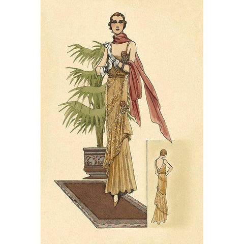 Summer Dress with Pink Wrap Gold Ornate Wood Framed Art Print with Double Matting by Vintage Fashion