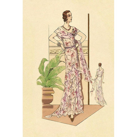 Layered Summer Dress in Flower Print Gold Ornate Wood Framed Art Print with Double Matting by Vintage Fashion