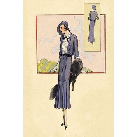 Stylish Blue Suit with Stole Black Modern Wood Framed Art Print with Double Matting by Vintage Fashion